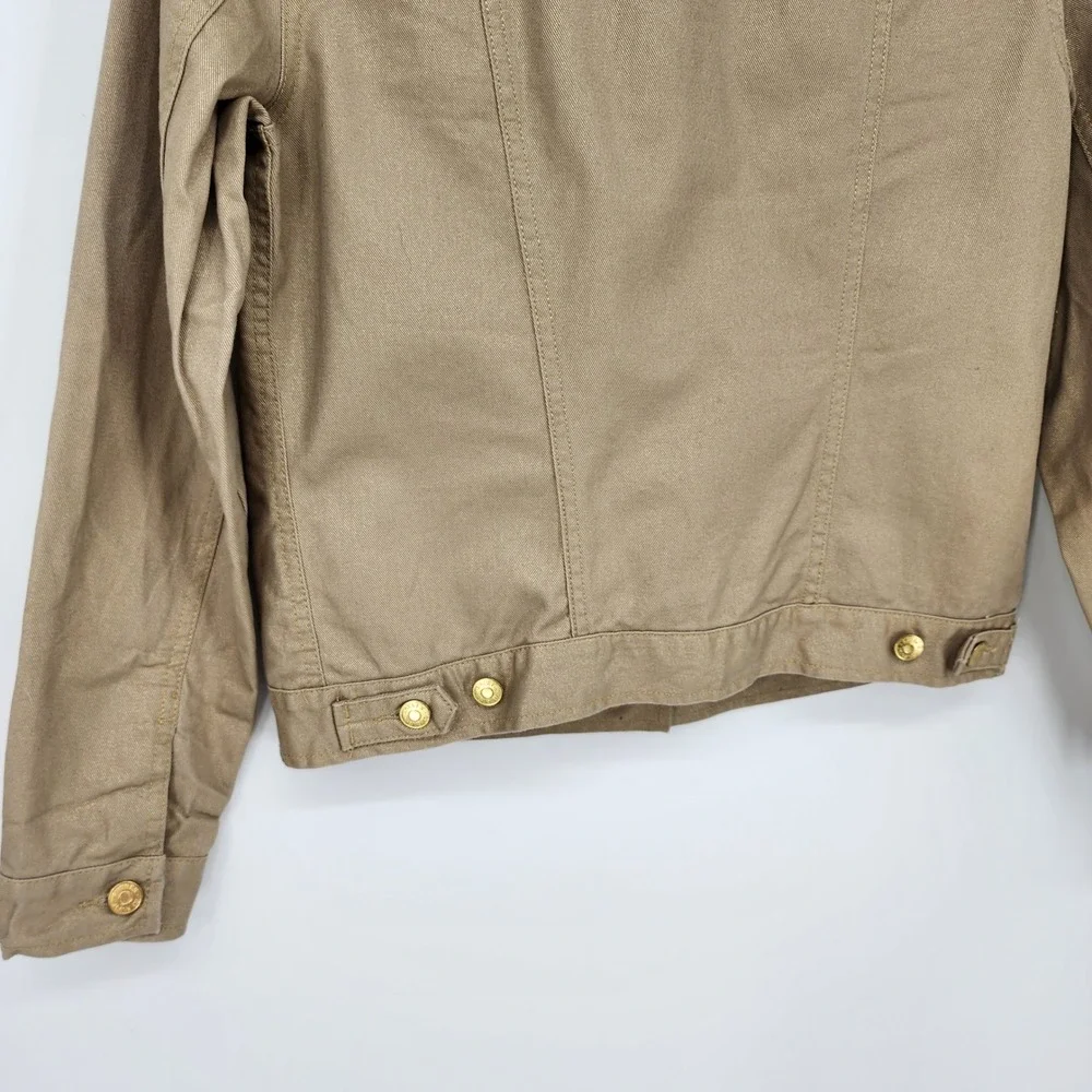 Ralph Lauren Metallic Denim Jacket Womens Size M Tan Gold Button Utility Stretch - Picture 8 of 10
